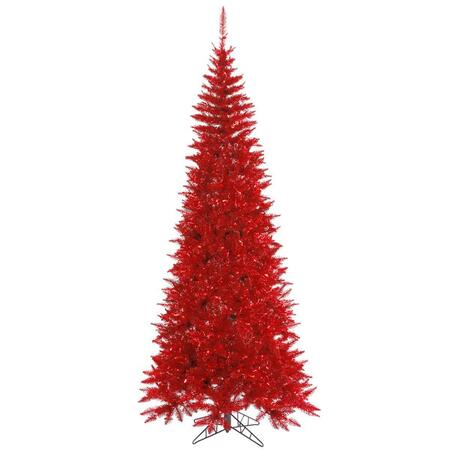 VICKERMAN 4.5 ft. x 24 in. Tinsel Red Slim Fir Tree - 400 Tips K165045